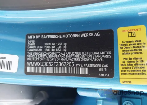 2015 Mini Hardtop Cooper S z USA, uszkodzony, nr VIN WMWXU3C52F2B62205